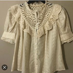 House of Harlow ivory eyelet top